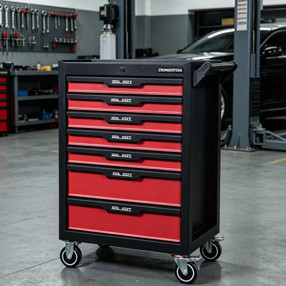 Rolling Tool Chest 7 Drawer Heavy Duty Lockable Red Black Tool Cabinet for Garage Auto Repair Workshop Shop - Image 2