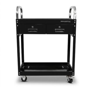 Glossy Black 2 Drawer Parts Cart Heavy Duty Cold Rolled Steel Rolling Tool Trolley for Garage