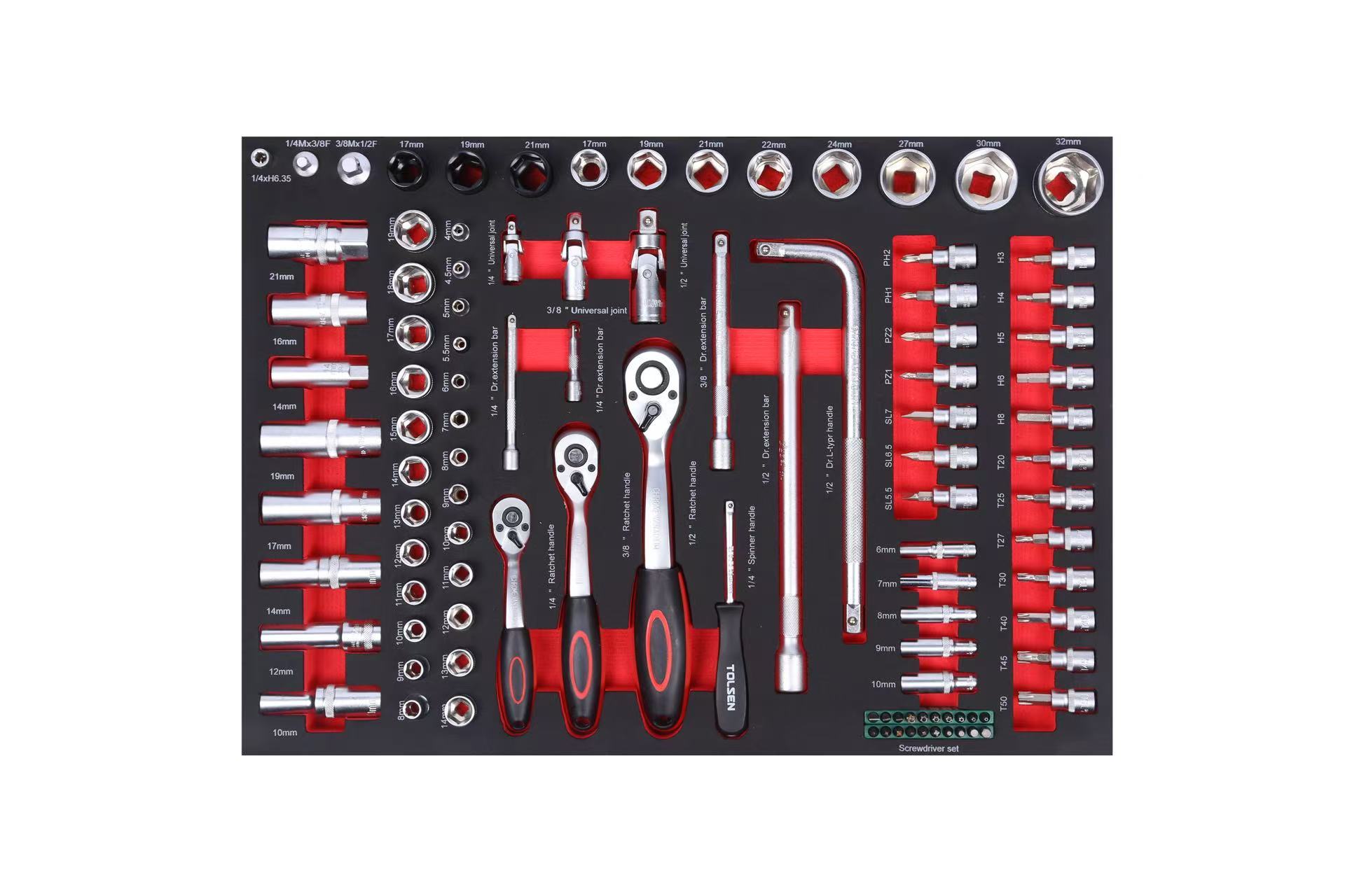 Professional 158 Pcs EVA Foam Tool Tray Set Mechanic Tool Kit with Drawer Organizers for Auto Repair - Image 2