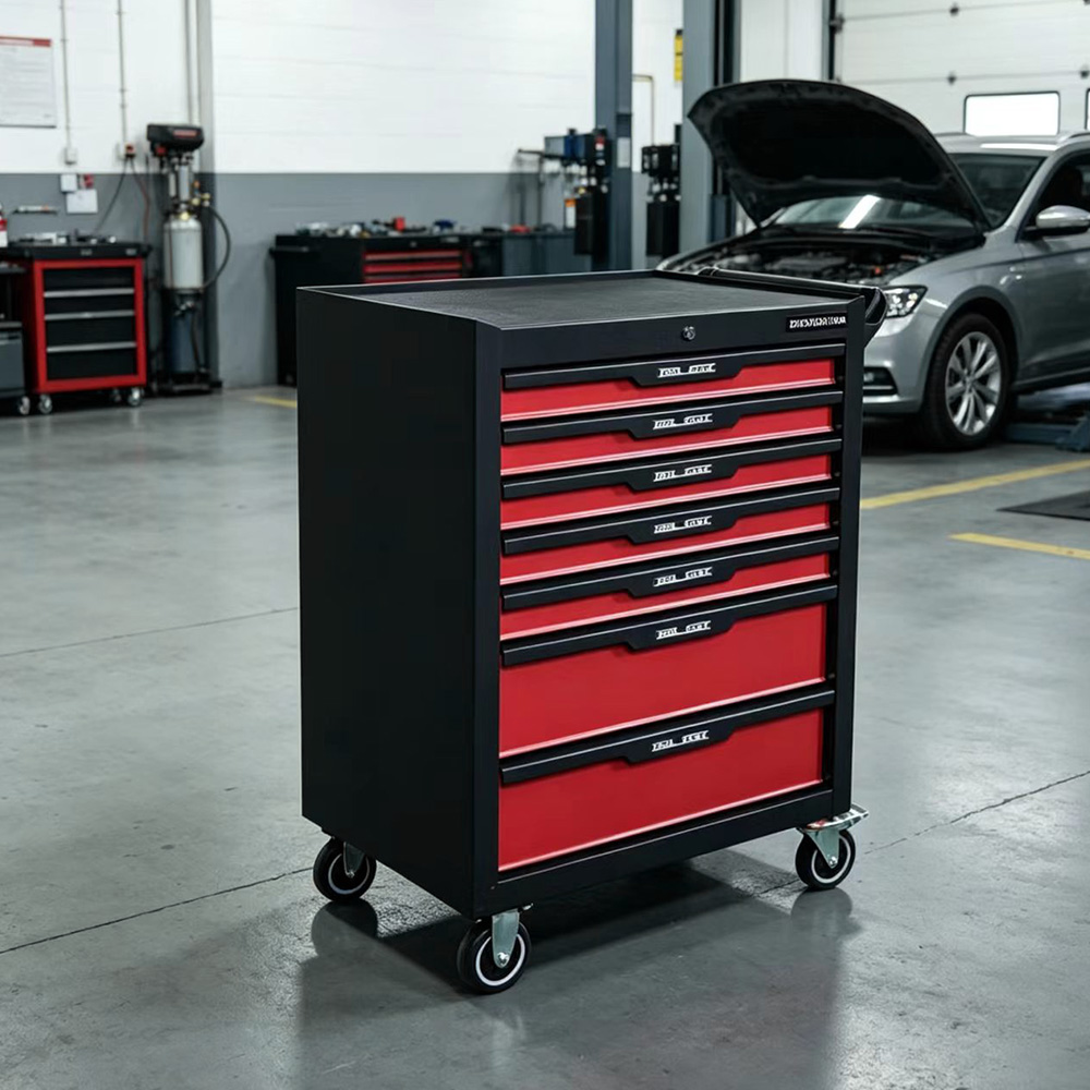 Rolling Tool Chest 7 Drawer Heavy Duty Lockable Red Black Tool Cabinet for Garage Auto Repair Workshop Shop - Image 3