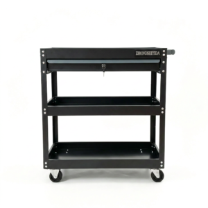 3 Tier Rolling Tool Trolley With Lockable Drawer Heavy Duty Cold Rolled Steel Garage Tool Storage Cart