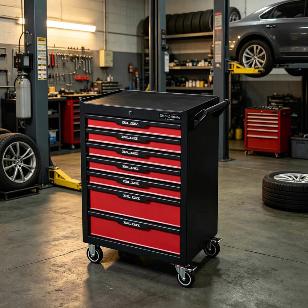 Rolling Tool Chest 7 Drawer Heavy Duty Lockable Red Black Tool Cabinet for Garage Auto Repair Workshop Shop - Image 4
