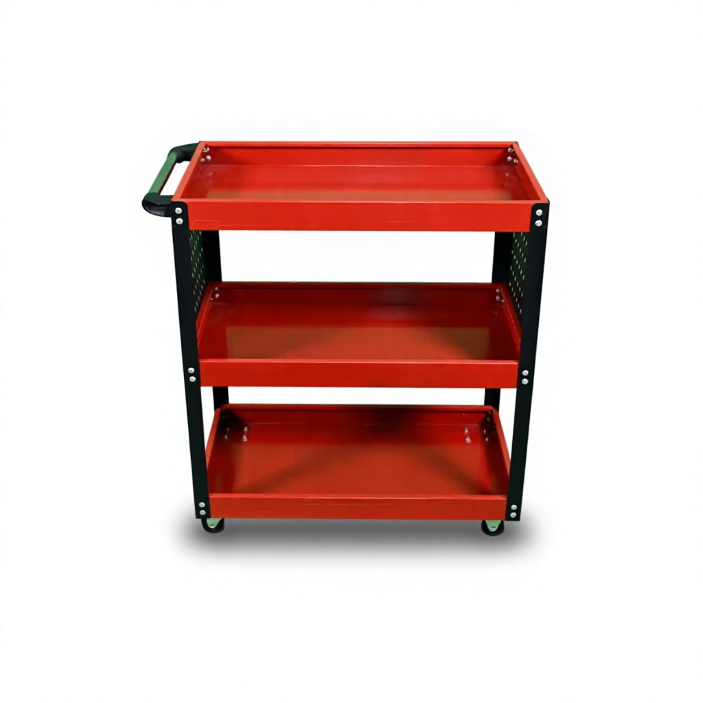 3 Tier Half Mesh Parts Cart Heavy Duty Cold Rolled Steel Rolling Tool Trolley for Garage Workshop - Image 4