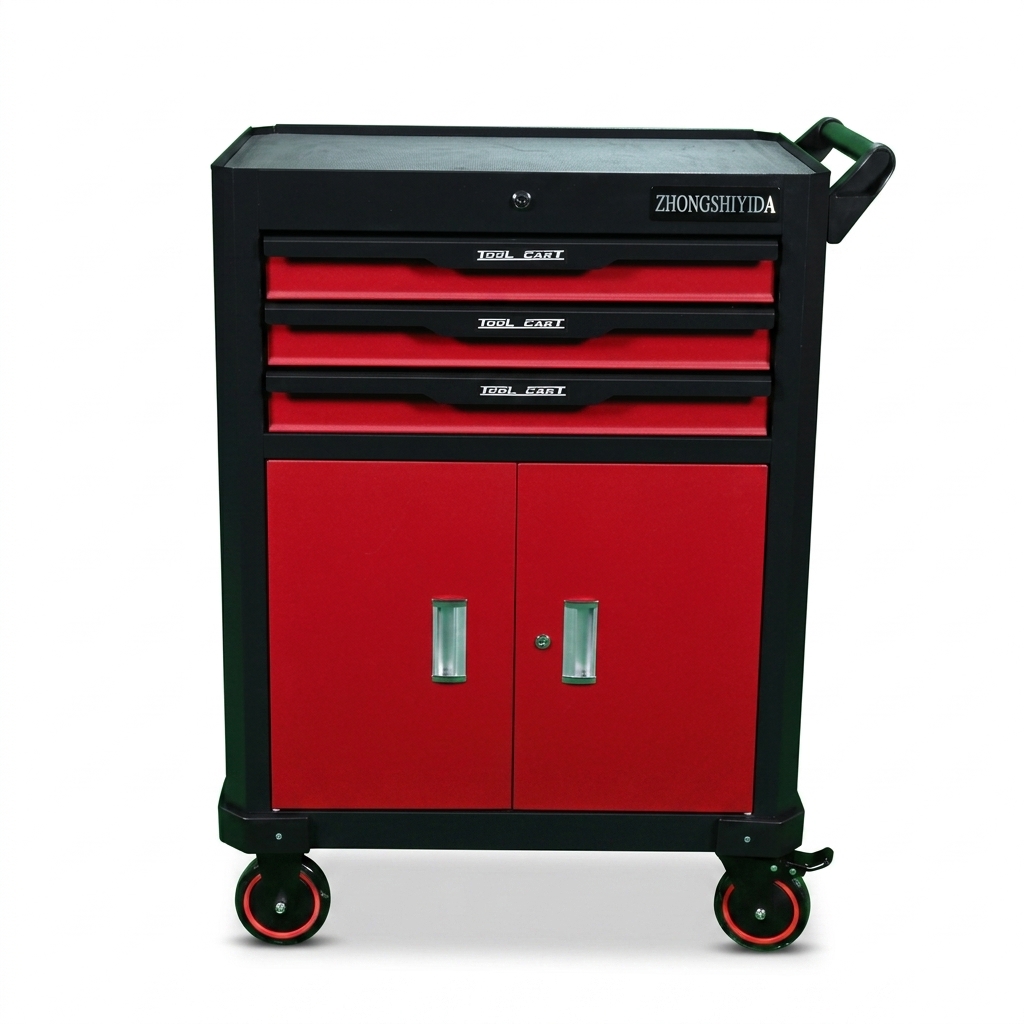 Premium ODM/OEM Steel 3-Drawer Tool Cabinet with Double Doors Rolling Storage Chest for Garage