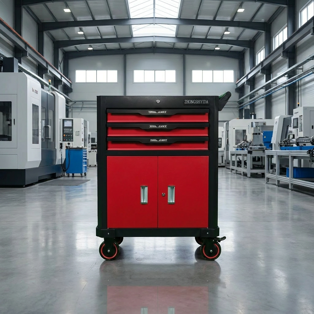 Premium ODM/OEM Steel 3-Drawer Tool Cabinet with Double Doors Rolling Storage Chest for Garage - Image 2