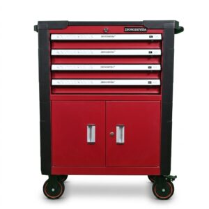 Tool Cabinet 4 Drawer Steel Heavy Duty Double Doors Plastic Top Rolling Tool Chest for Garage and Factory