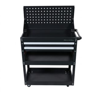 3 Tier 2 Drawer Parts Cart with Flip Top Pegboard Heavy Duty Rolling Tool Trolley for Garage