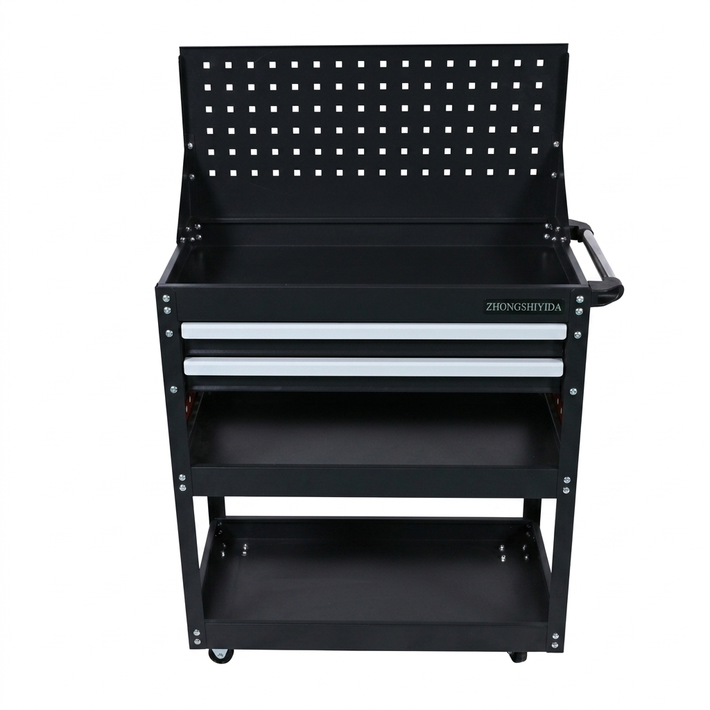 3 Tier 2 Drawer Parts Cart with Flip Top Pegboard Heavy Duty Rolling Tool Trolley for Garage
