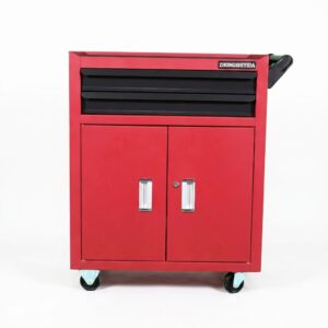 Thickened Cold Rolled Steel 2 Drawer Tool Cabinet with Double Doors Red Black Closed Storage for Garage