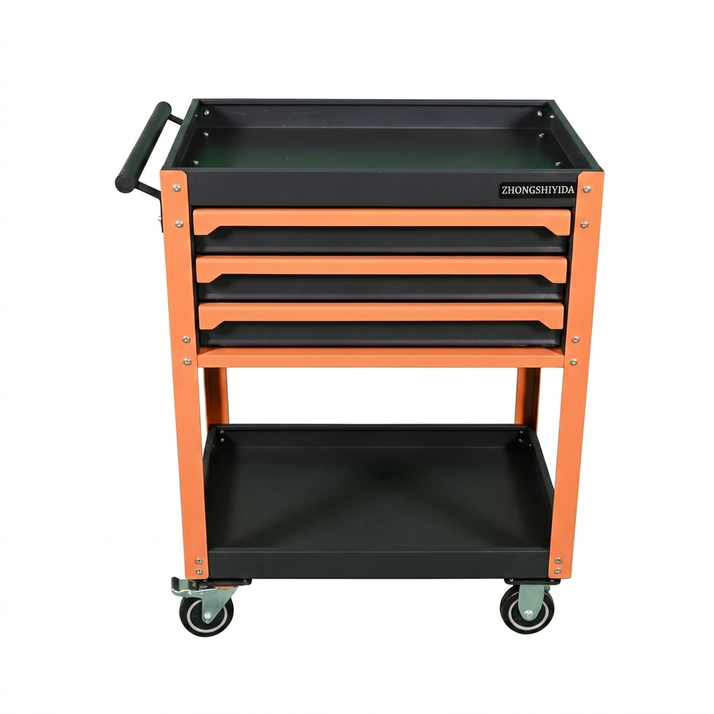 High Quality Portable 3 Drawer Rolling Tool Cart with 2 Tier Shelf Mechanic Workbench for Automotive Repair Garage - Image 3