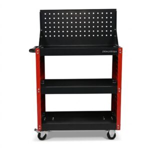 Cold Rolled Steel 3 Tier Parts Cart with Full Mesh Sides and Pegboard Heavy Duty Rolling Tool Trolley OEM Available