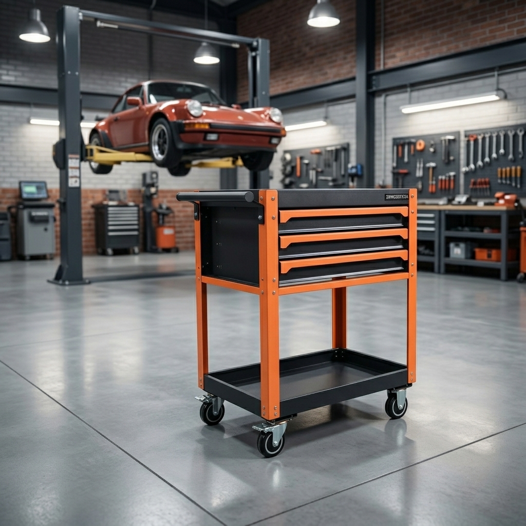 High Quality Portable 3 Drawer Rolling Tool Cart with 2 Tier Shelf Mechanic Workbench for Automotive Repair Garage - Image 6