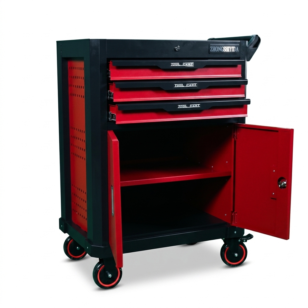 Premium ODM/OEM Steel 3-Drawer Tool Cabinet with Double Doors Rolling Storage Chest for Garage - Image 6