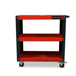 3 Tier Heavy Duty Rolling Tool Trolley Red Cold Rolled Steel Side Hole Panel Garage Storage Parts Cart