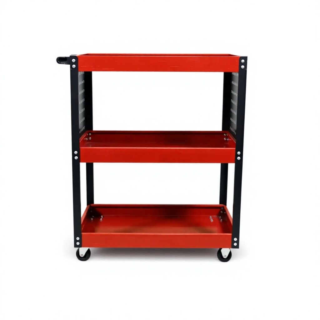 3 Tier Half Mesh Parts Cart Heavy Duty Cold Rolled Steel Rolling Tool Trolley for Garage Workshop