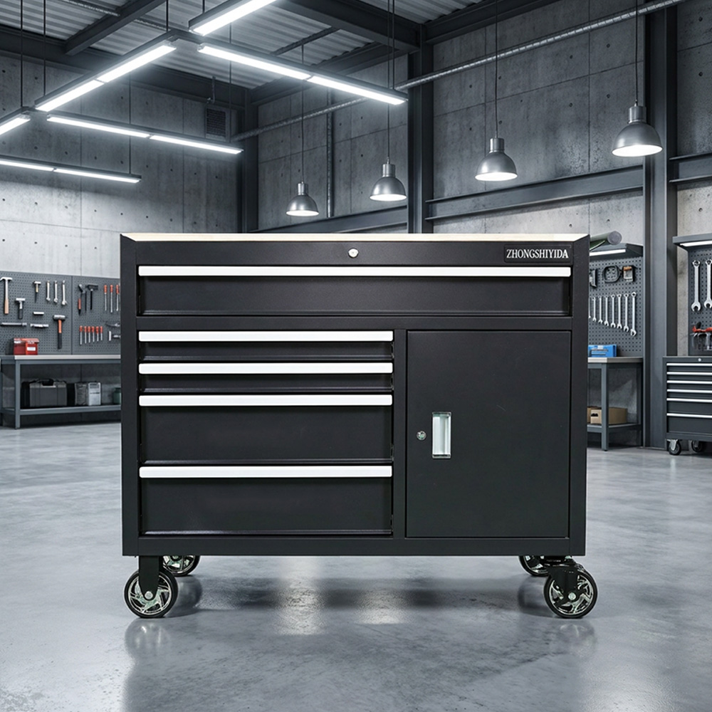 Tool Cabinet 5 Drawer Heavy Duty Side Door Wooden Top Rolling Tool Chest for Garage Auto Repair Shop Workshop - Image 5