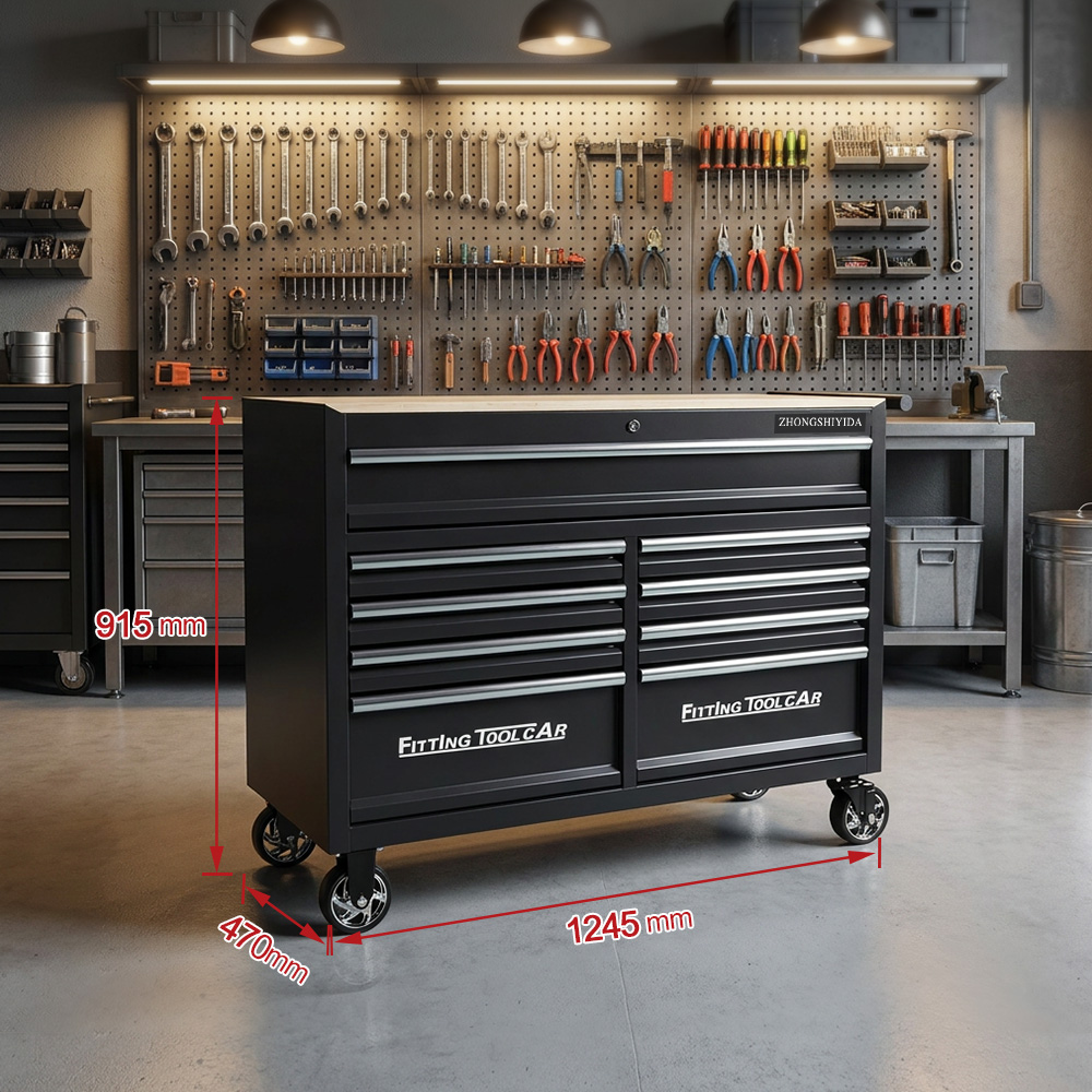 Tool Cabinet 9 Drawer Wooden Top Aluminum Alloy Trim Heavy Duty Rolling Tool Chest for Garage Workshop Auto Repair - Image 6