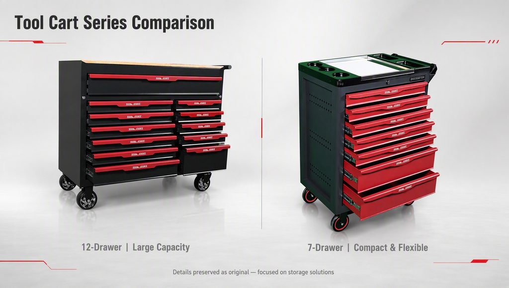 7 drawer vs 12 drawer tool cart side by side comparison for garage and auto repair