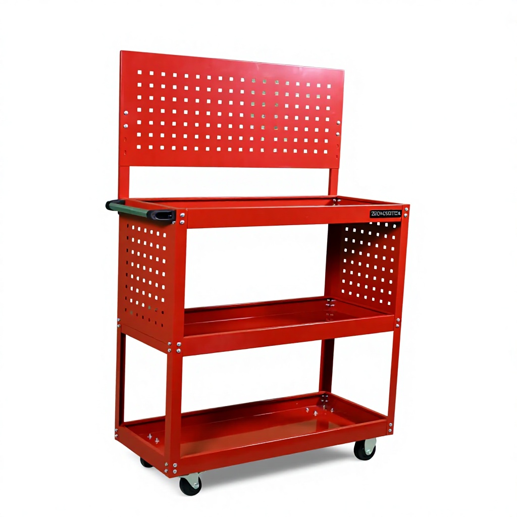 3 Tier Heavy Duty Rolling Tool Trolley Half Mesh Cold Rolled Steel Auto Repair Parts Cart With Pegboard - Image 2