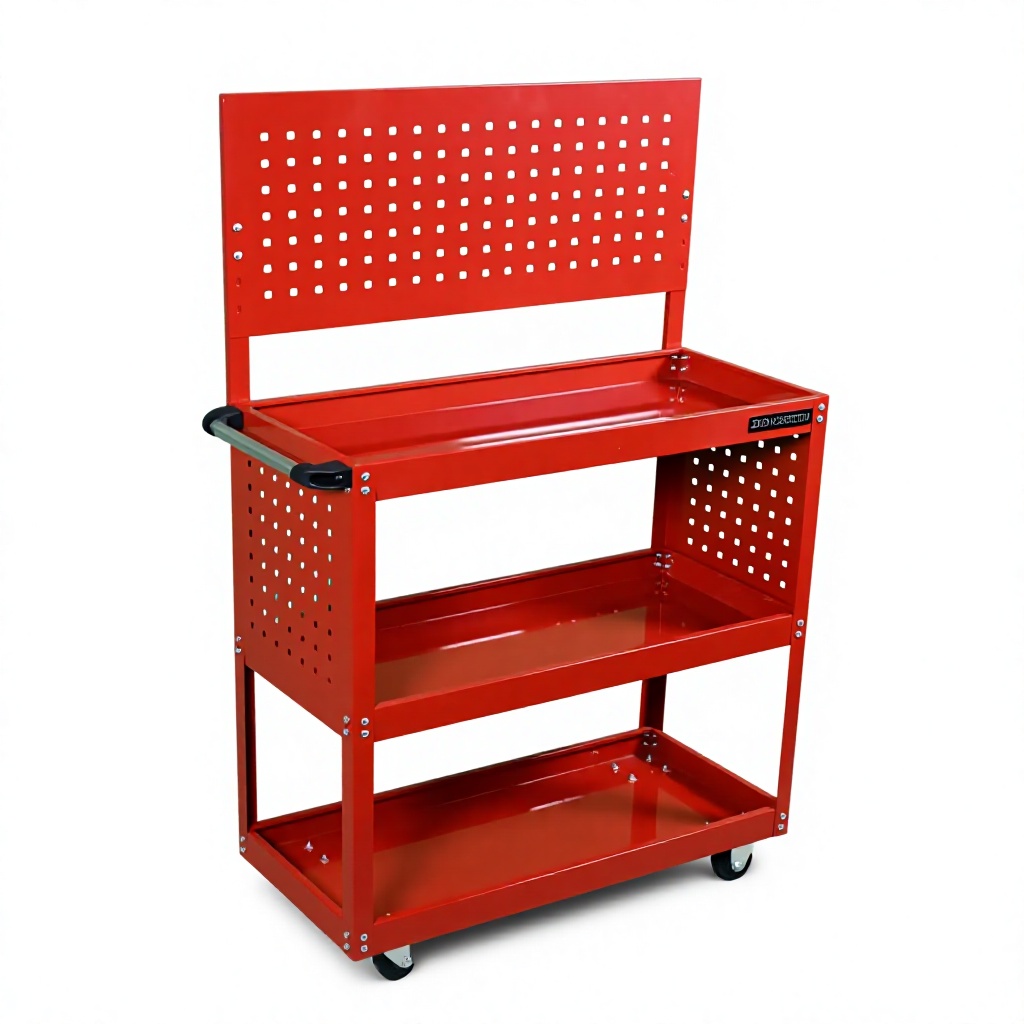 3 Tier Heavy Duty Rolling Tool Trolley Half Mesh Cold Rolled Steel Auto Repair Parts Cart With Pegboard - Image 3