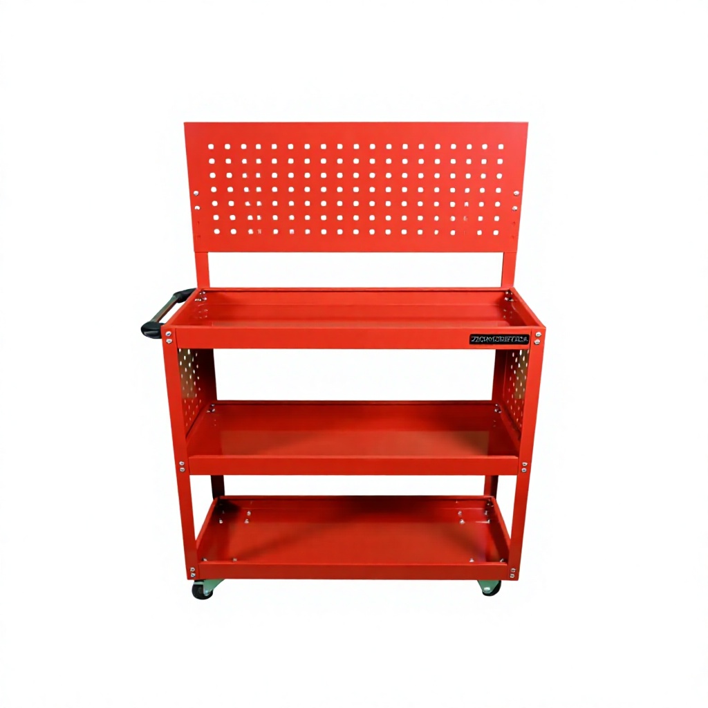 3 Tier Heavy Duty Rolling Tool Trolley Half Mesh Cold Rolled Steel Auto Repair Parts Cart With Pegboard - Image 4