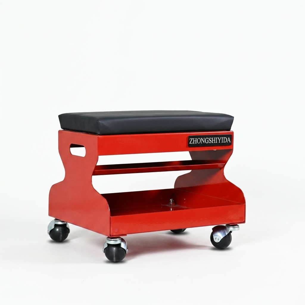 Heavy Duty Aluminum Rolling Mechanic Seat Tool Storage Tray Padded Garage Repair Stool Swivel Casters Model - Image 2