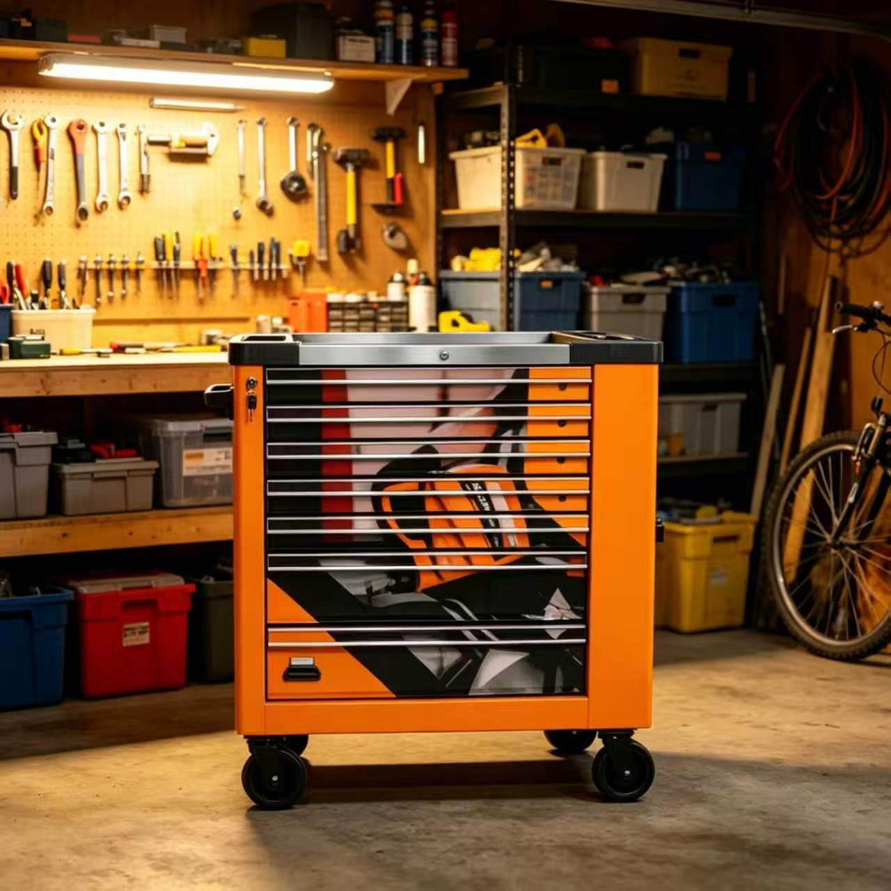 Heavy Duty 7 Drawer Rolling Tool Cabinet Customized Graphic Print Lockable Garage Storage Mobile Tool Trolley Cart - Image 5