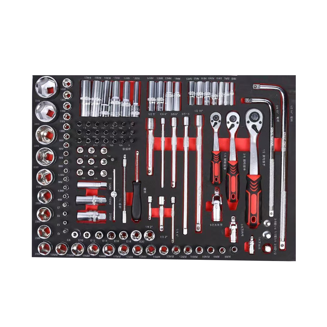 333 Pieces Comprehensive Hand Tool Set with 5 Heavy Duty EVA Foam Trays Modular Cabinet Drawer Organizer - Image 5