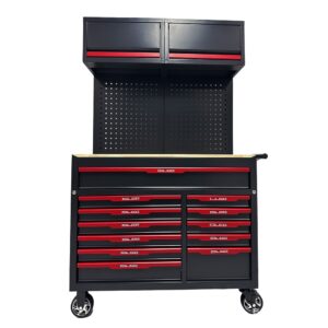 Rolling Tool Cabinet With Top Overhead Cabinet & Pegboard‑Back Panel – Multi‑Drawer Heavy‑Duty Metal Tool Trolley for Garage Workshop Storage