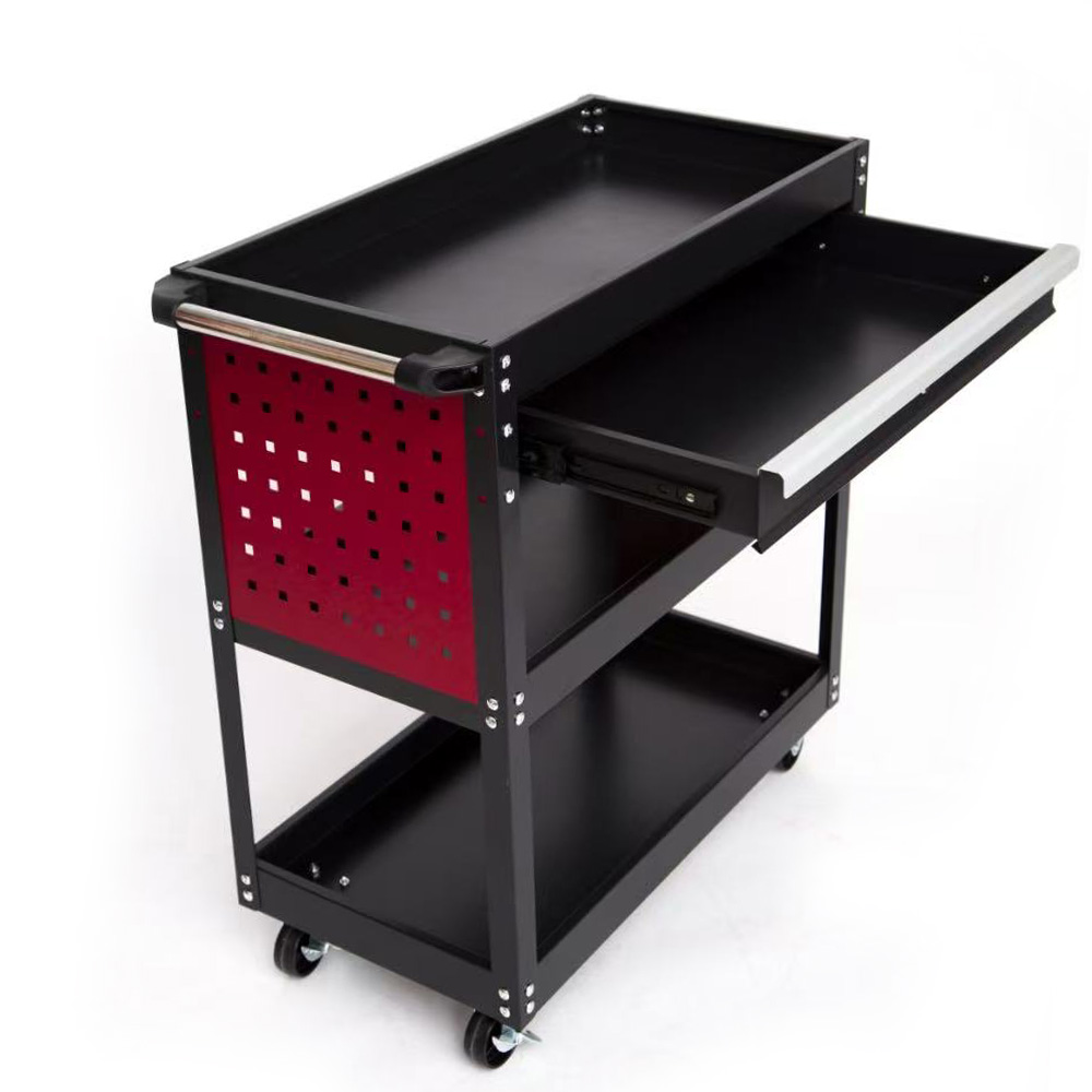 Tool Trolley 3 Tier Parts Cart Single Drawer Heavy Duty Cold Rolled Steel Rolling for Garage Workshop Storage - Image 3