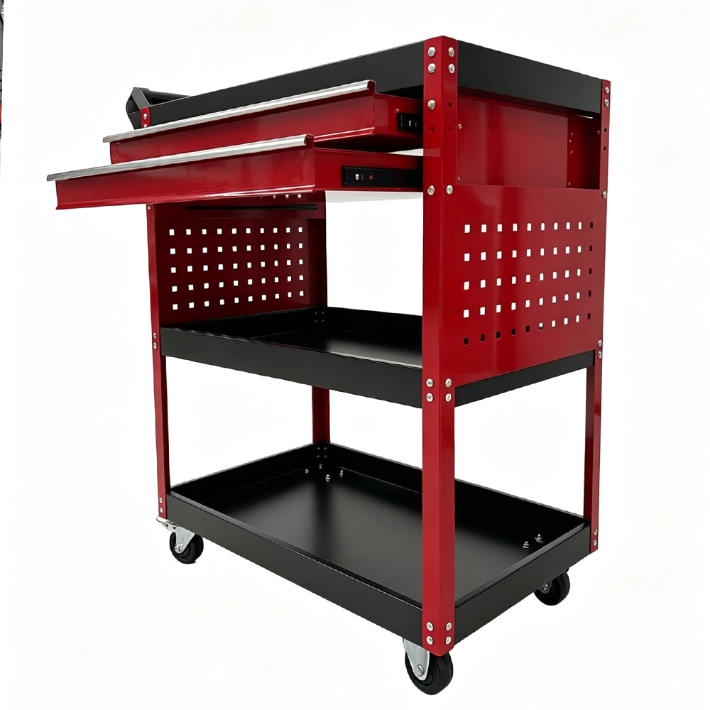 Heavy Duty Rolling Tool Cart With 2 Drawers 3 Tier Steel Storage Trolley For Garage Workshop - Image 4