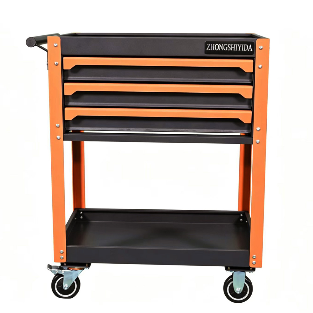 Tool Cart 3 Drawer Heavy Duty Rolling with 2 Tier Shelf Tool Trolley for Garage Workshop Auto Repair Service